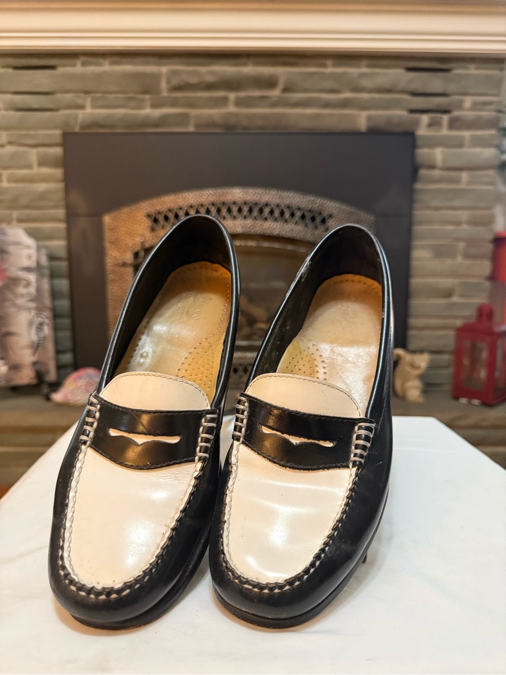 Two-Tone Black and White Penny Loafers